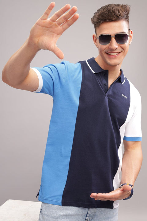 Adro Mens Blue Cotton Polo T-shirt in Cut n Sew Style