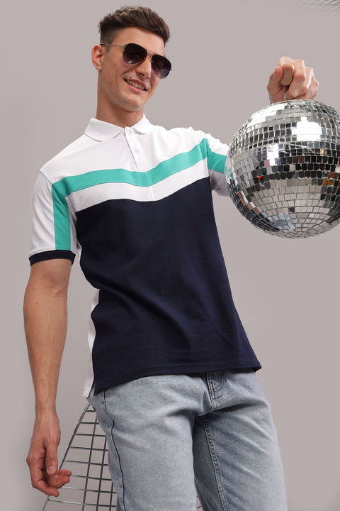 Adro Mens White Cotton Polo T-shirt in Cut n Sew Style