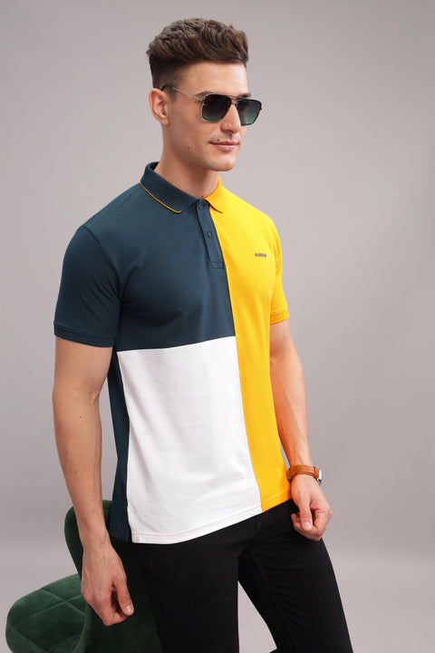 Adro Mens Mustard Cotton Polo T-shirt in Cut n Sew Style