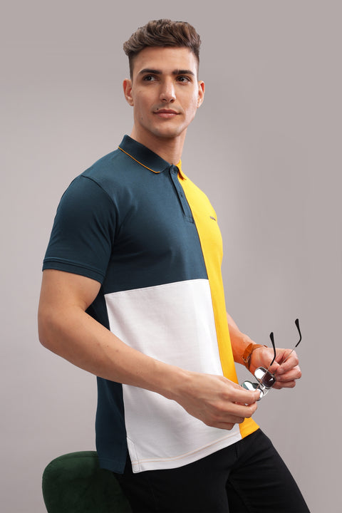 Adro Mens Mustard Cotton Polo T-shirt in Cut n Sew Style
