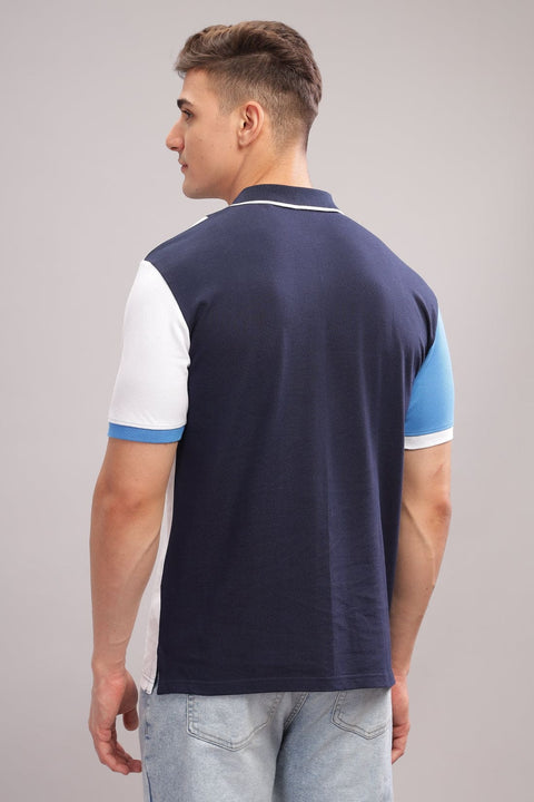 Adro Mens Blue Cotton Polo T-shirt in Cut n Sew Style