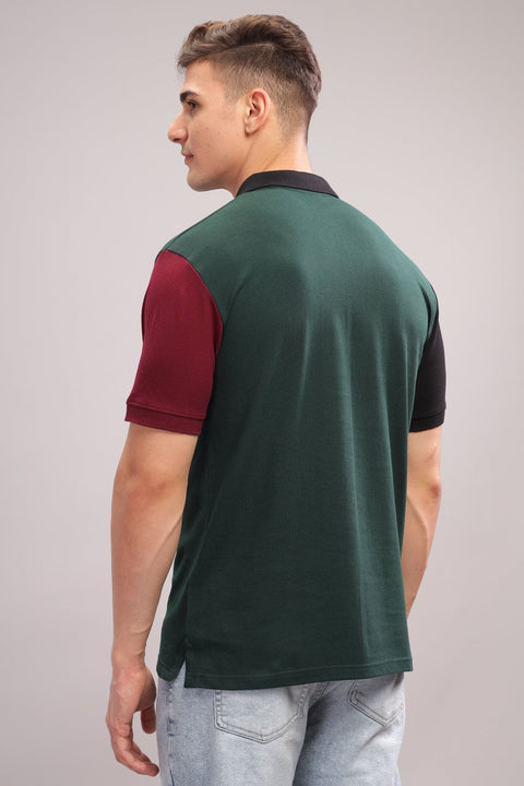 Adro Mens Green Cotton Polo T-shirt in Cut n Sew Style