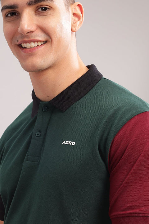 Adro Mens Green Cotton Polo T-shirt in Cut n Sew Style