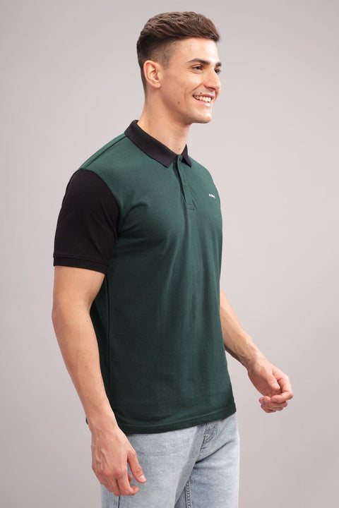 Adro Mens Green Cotton Polo T-shirt in Cut n Sew Style
