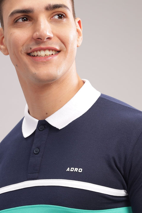 Adro Mens White Cotton Polo T-shirt in Cut n Sew Style
