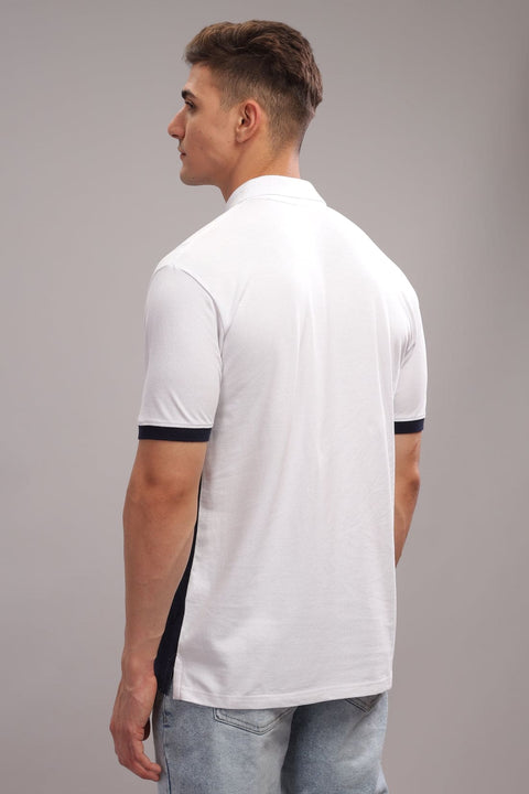 Adro Mens White Cotton Polo T-shirt in Cut n Sew Style