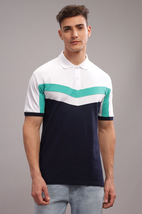 Adro Mens White Cotton Polo T-shirt in Cut n Sew Style