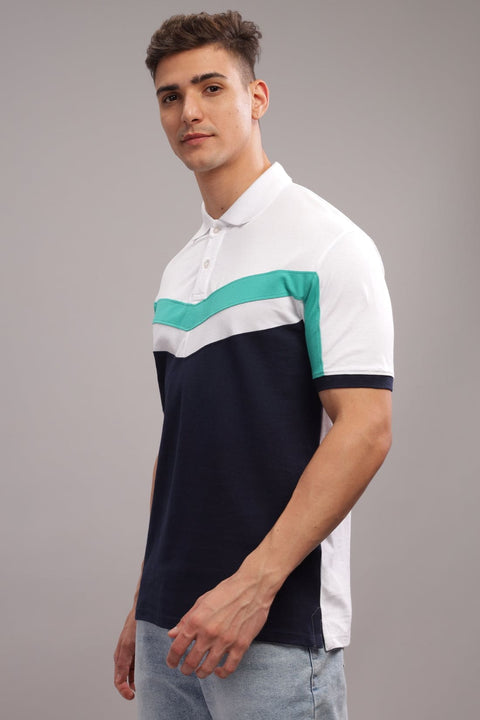 Adro Mens White Cotton Polo T-shirt in Cut n Sew Style