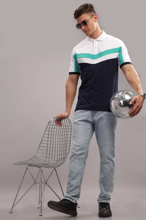 Adro Mens White Cotton Polo T-shirt in Cut n Sew Style