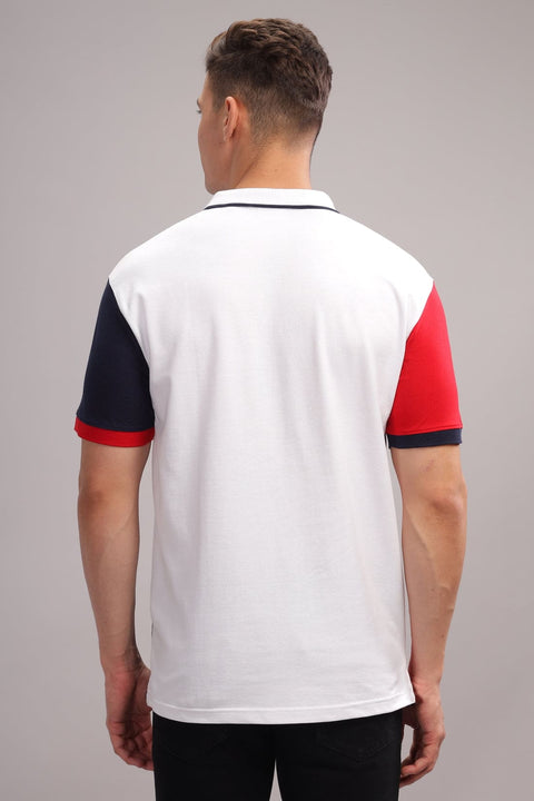 Adro Mens White Cotton Polo T-shirt in Cut n Sew Style