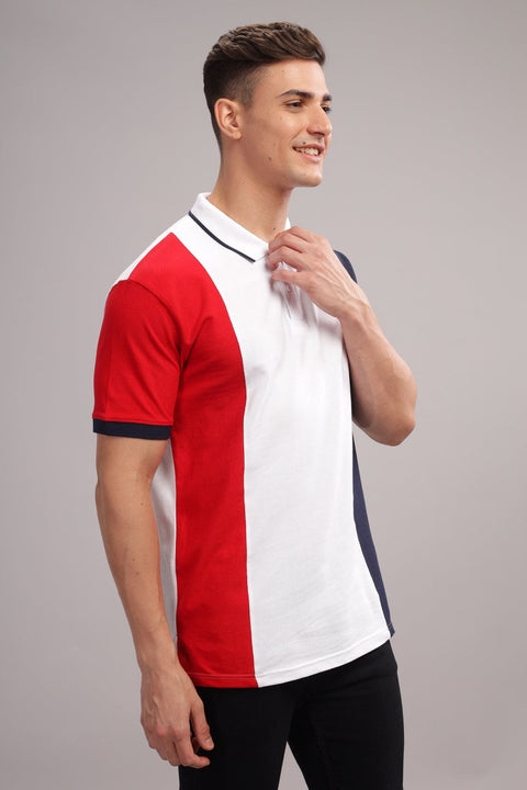 Adro Mens White Cotton Polo T-shirt in Cut n Sew Style