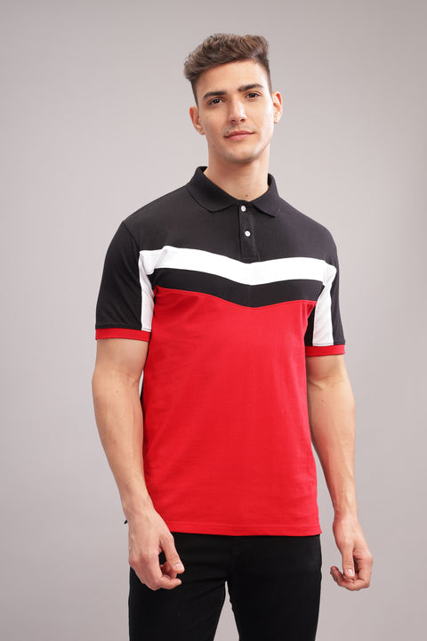 Adro Mens Red Cotton Polo T-shirt in Cut n Sew Style