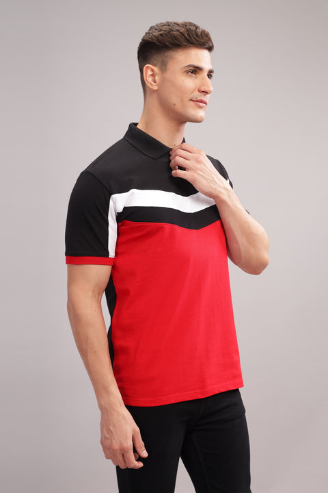 Adro Mens Red Cotton Polo T-shirt in Cut n Sew Style
