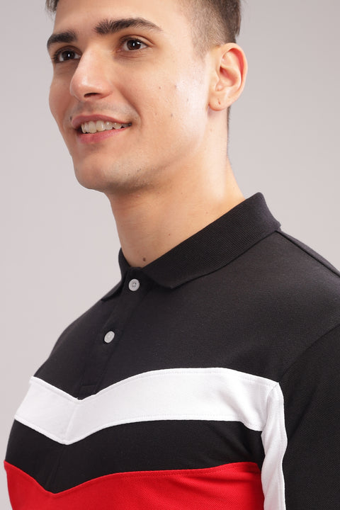 Adro Mens Red Cotton Polo T-shirt in Cut n Sew Style