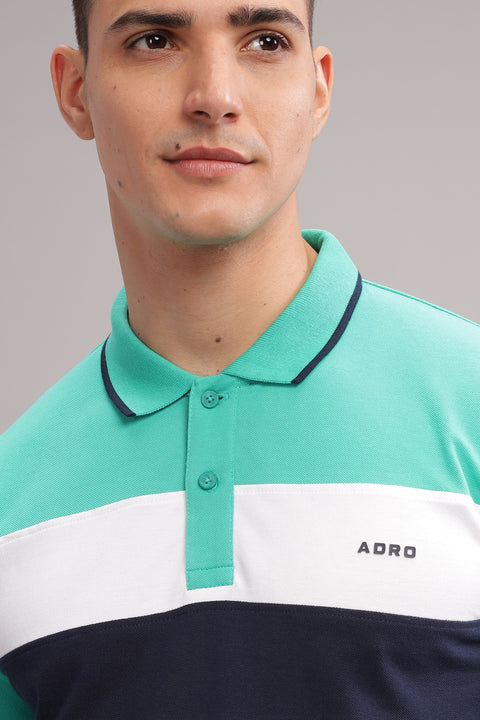 Adro Mens Aqua Blue Cotton Polo T-shirt in Cut n Sew Style