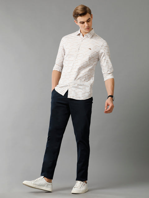 Men White Checked Slim Fit Giza Cotton Casual Shirt