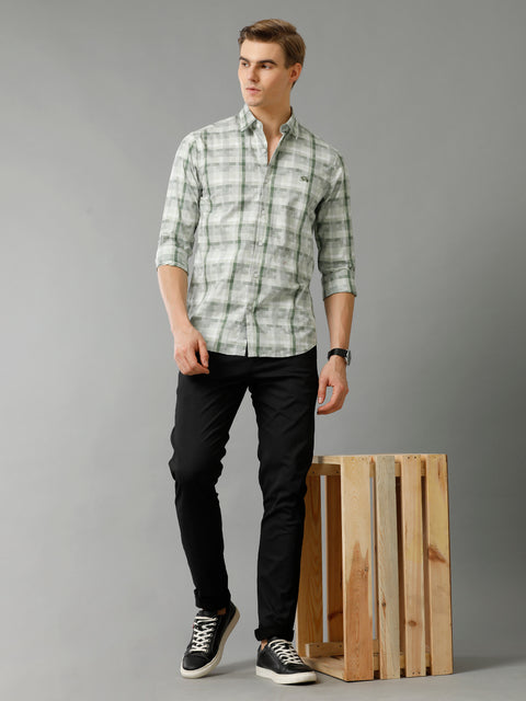 Men Green Checked Slim Fit Giza Cotton Casual Shirt