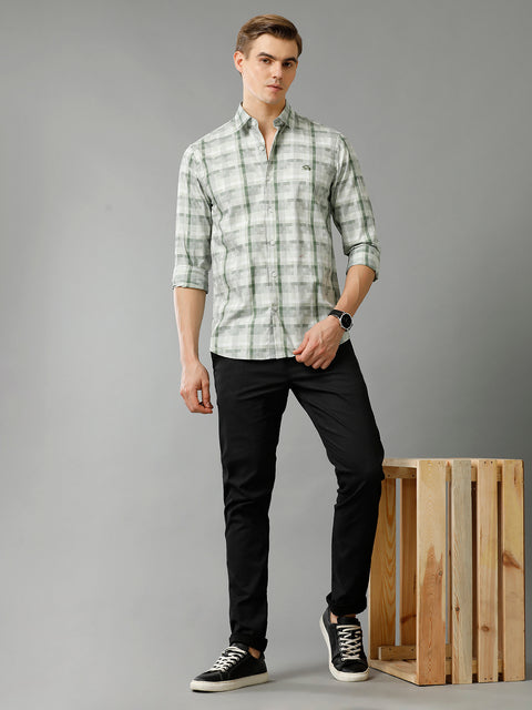 Men Green Checked Slim Fit Giza Cotton Casual Shirt