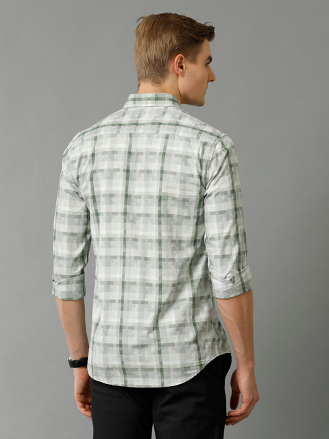 Men Green Checked Slim Fit Giza Cotton Casual Shirt