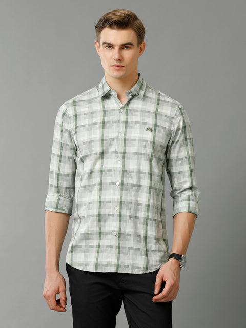Men Green Checked Slim Fit Giza Cotton Casual Shirt
