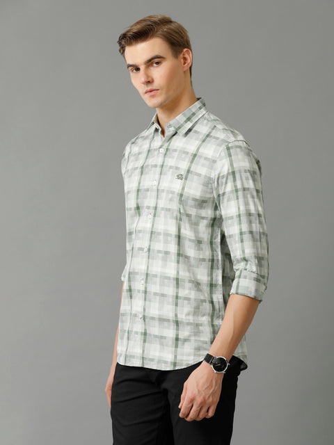 Men Green Checked Slim Fit Giza Cotton Casual Shirt