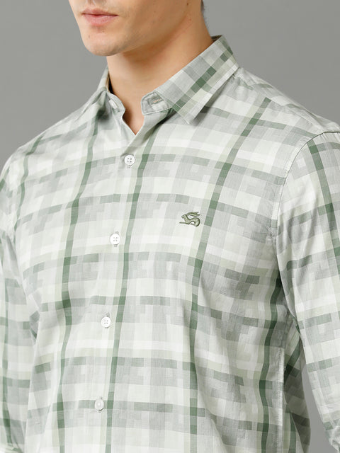 Men Green Checked Slim Fit Giza Cotton Casual Shirt