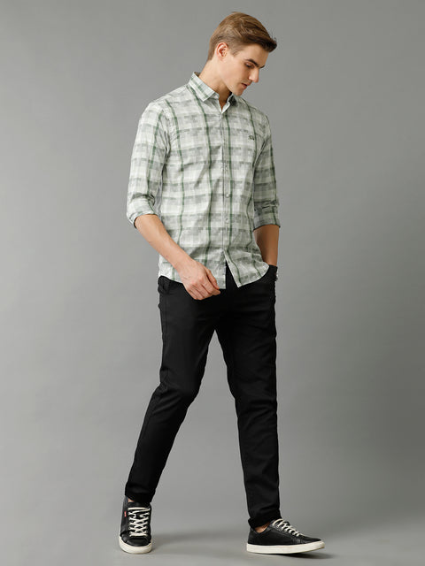 Men Green Checked Slim Fit Giza Cotton Casual Shirt