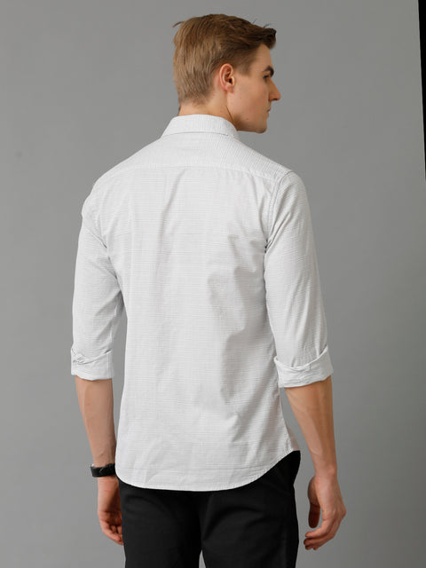 Men Light Grey Checked Slim Fit Giza Cotton Casual Shirt
