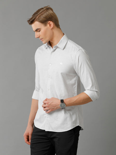 Men Light Grey Checked Slim Fit Giza Cotton Casual Shirt