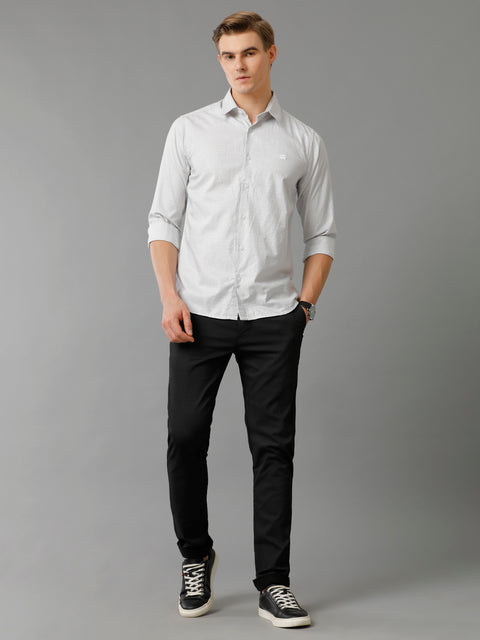 Men Light Grey Checked Slim Fit Giza Cotton Casual Shirt