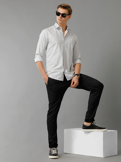 Men Light Grey Checked Slim Fit Giza Cotton Casual Shirt