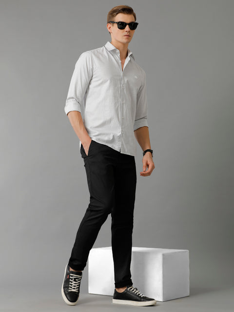Men Light Grey Checked Slim Fit Giza Cotton Casual Shirt