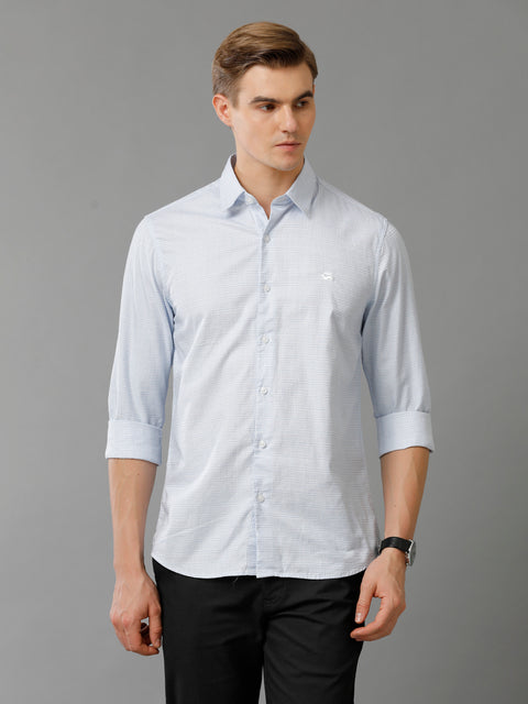 Men Light Skyblue Checked Slim Fit Giza Cotton Casual Shirt