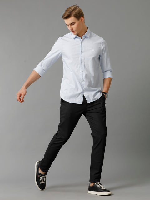 Men Light Skyblue Checked Slim Fit Giza Cotton Casual Shirt