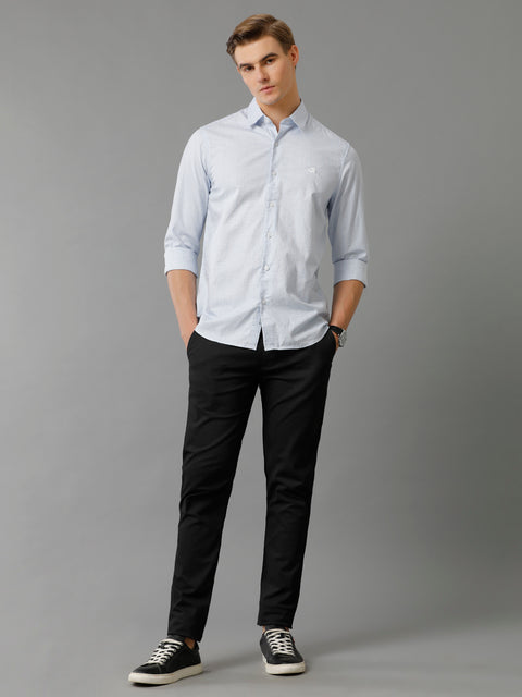 Men Light Skyblue Checked Slim Fit Giza Cotton Casual Shirt