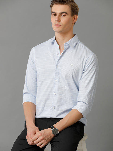 Men Light Skyblue Checked Slim Fit Giza Cotton Casual Shirt