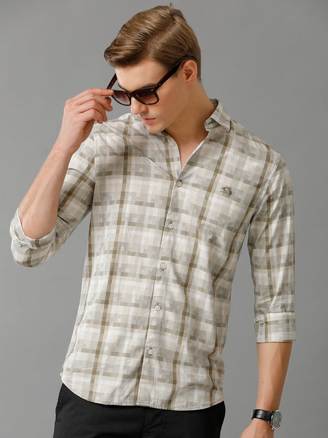 Men Brown Checked Slim Fit Giza Cotton Casual Shirt