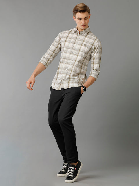 Men Brown Checked Slim Fit Giza Cotton Casual Shirt