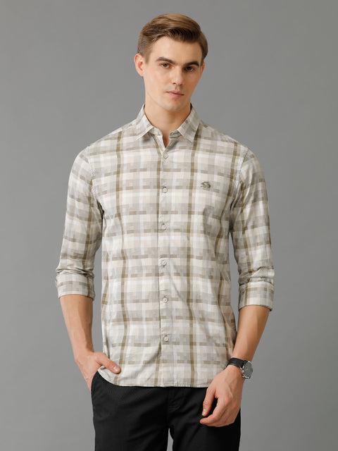 Men Brown Checked Slim Fit Giza Cotton Casual Shirt