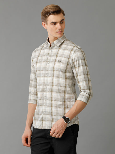Men Brown Checked Slim Fit Giza Cotton Casual Shirt
