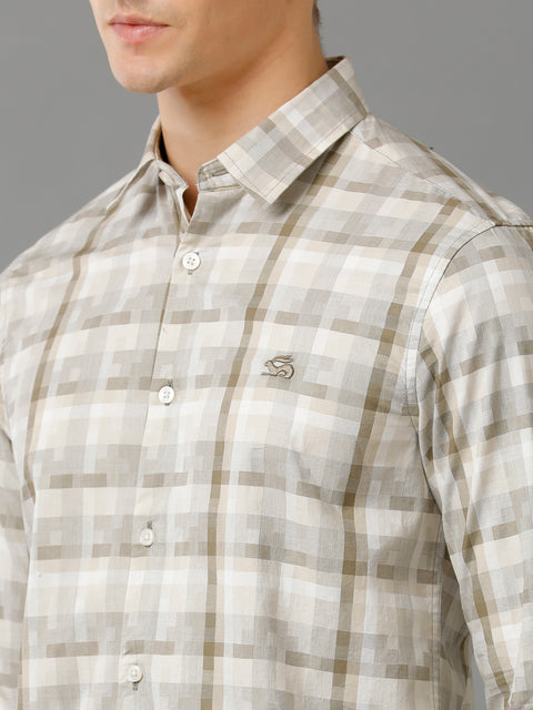 Men Brown Checked Slim Fit Giza Cotton Casual Shirt