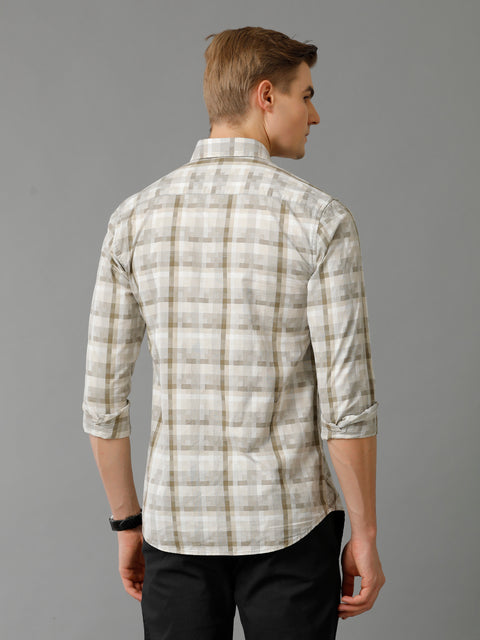 Men Brown Checked Slim Fit Giza Cotton Casual Shirt