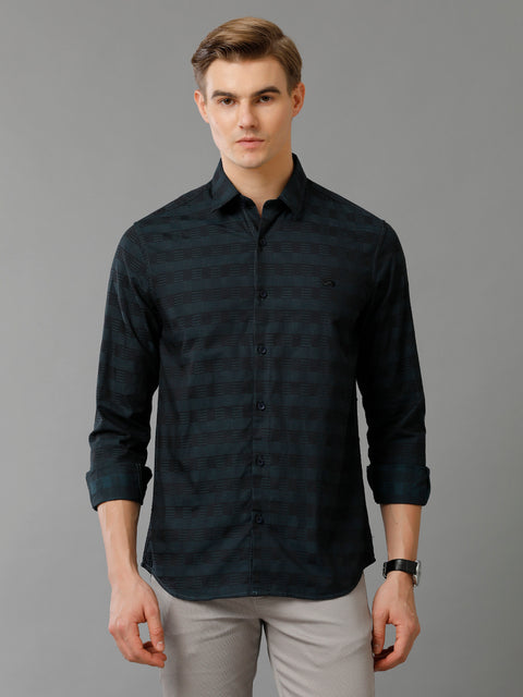 Men Navy Checked Slim Fit Giza Cotton Casual Shirt