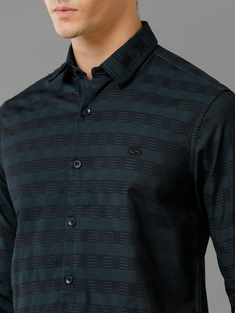 Men Navy Checked Slim Fit Giza Cotton Casual Shirt