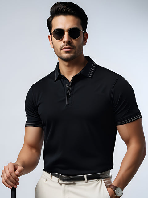 Adro Polo T Shirt for Men | Black Polo T-shirt | 100% Cotton Polo Tshirt | Regular Fit Polo| Available in Plus Size Polo