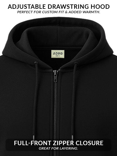 Adro Men’s Regular Fit Zip-Up Hoodie for man | 320 GSM Cotton Poly Fleece Zipper Sweatshirt with Soft Fabric & Printed Hoodies