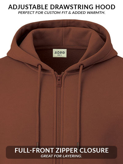 Adro Men’s Regular Fit Zip-Up Hoodie for man | 320 GSM Cotton Poly Fleece Zipper Sweatshirt with Soft Fabric & Printed Hoodies
