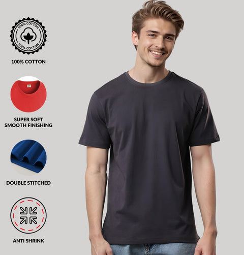 ADRO Mens T Shirts | Solid Tshirts for Men | Pure Cotton Lycra Fabric | 4 Way Stretch Smart tech Tshirt | Round Neck T-Shirt for Summer