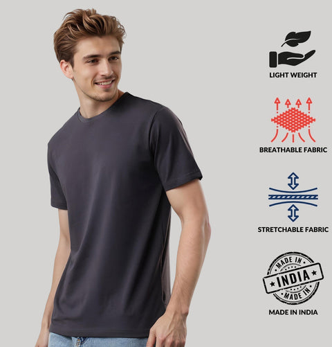 ADRO Mens T Shirts | Solid Tshirts for Men | Pure Cotton Lycra Fabric | 4 Way Stretch Smart tech Tshirt | Pack of 2 Round Neck T-Shirt for Summer
