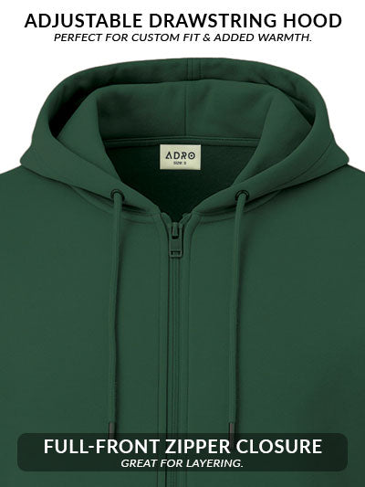 Adro Men’s Regular Fit Zip-Up Hoodie for man | 320 GSM Cotton Poly Fleece Zipper Sweatshirt with Soft Fabric & Printed Hoodies